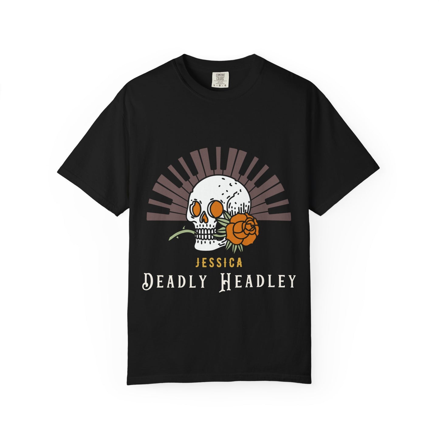 Skull & Rose Graphic T-Shirt — Personalized “Jessica Deadly Headley” Vintage Gothic Tee